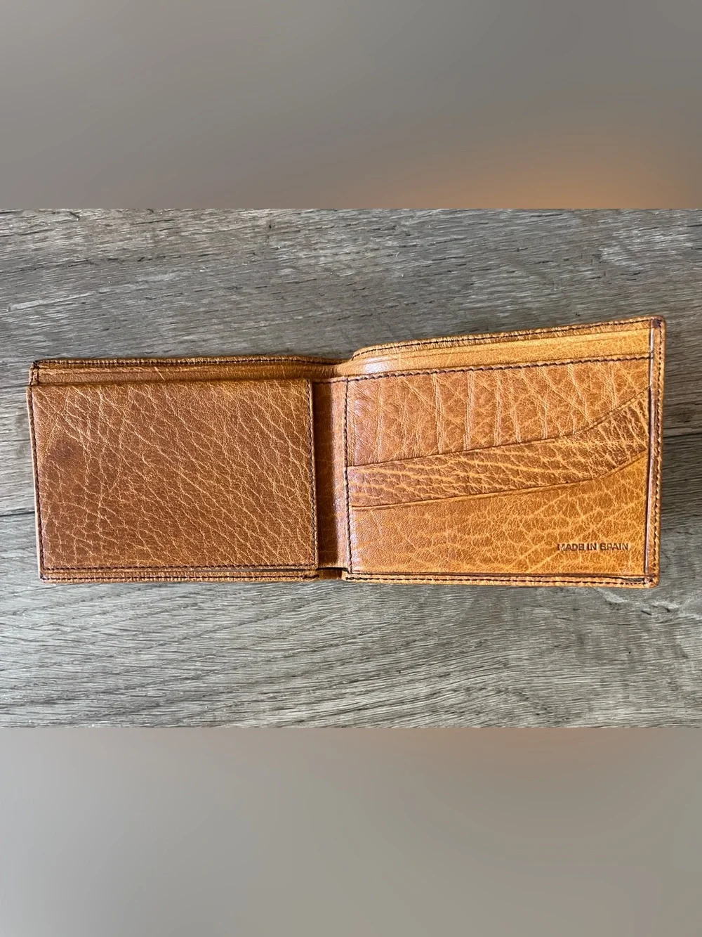Vintage Wallet Slim Tan Textured Leather Bifold NEW Hunting World Made in Spain